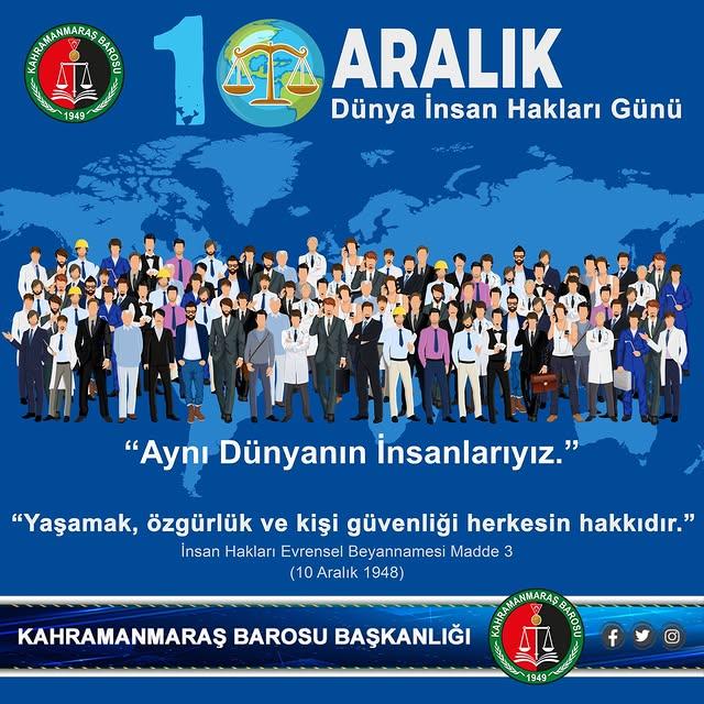 Dünya İnsan Hakları Günü'nde Kahramanmaraş Barosu, İnsan Haklarının Önemini Vurguluyor