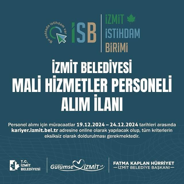 İzmit Belediyesi Mali Hizmetler Biriminde Yeni Personel Alımı