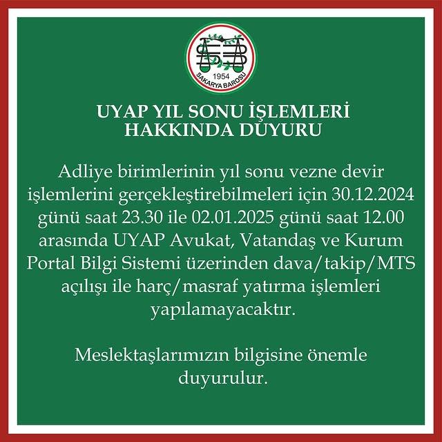 Adliye Birimlerinden Önemli Duyuru