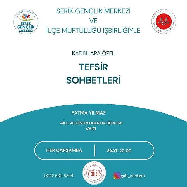 Serik Gençlik Merkezi'nde Tefsir Sohbetleri Başlıyor