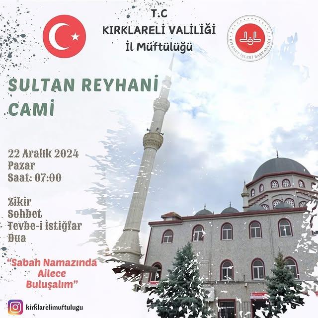 27 Aralık'ta Sultan Reyhani Camii'nde Sabah Namazı Buluşması