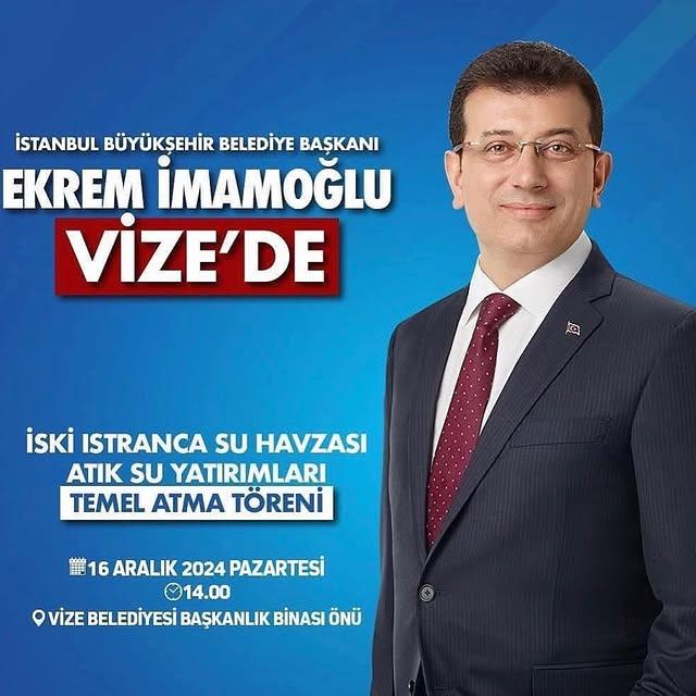 İmamoğlu, Atık Su Hattı Projesi İçin Kırklareli'nde Temel Atma Törenine Katılacak