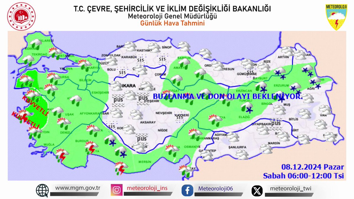 8 Aralık 2024 Pazar günü Hava Durumu Uyarısı