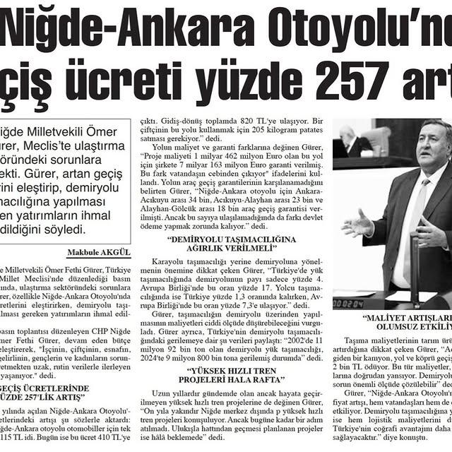 Niğde-Ankara Otoyolu’nda Geçiş Ücretleri Arttı