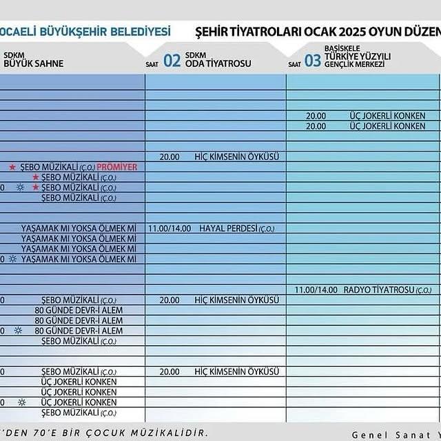 Kocaeli Şehir Tiyatrosu Etkinlik Takvimi