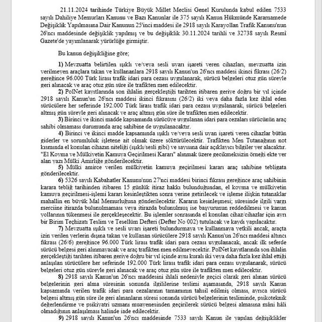 Işıklı ve Sesli Uyarı Sistemlerinin Kullanımı İle İlgili Yeni Düzenlemeler